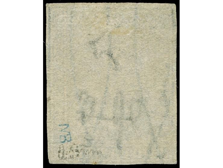 1857/59, 1 qu. black, close to full white margins and light double circle cancellation MAR/58, good quality. Signed Brun
