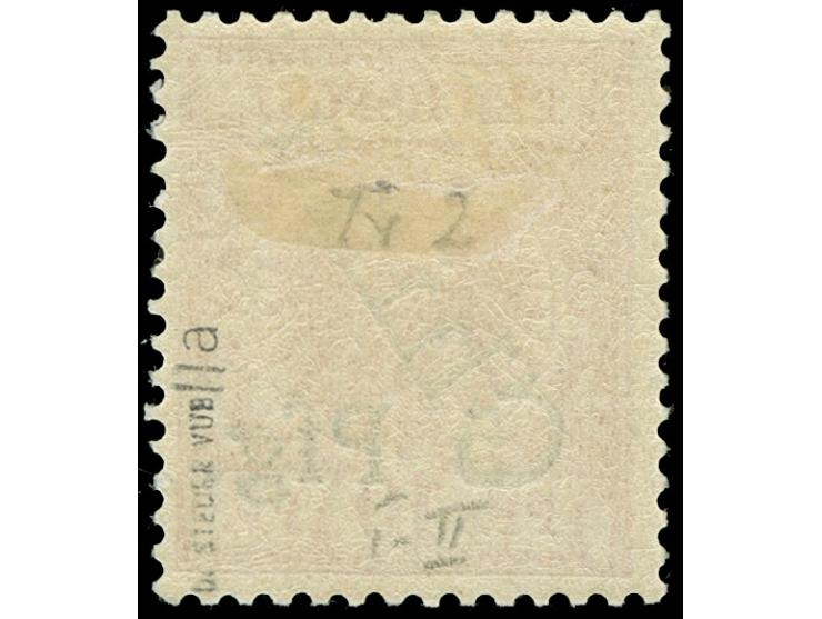 1900, 1. Tsingtau-Ausgabe 5 Pfg. auf 10 Pfennig mit steilem Aufdruck ohne Blaustrich, Type 2, ungebraucht, gut erhalten. Befu