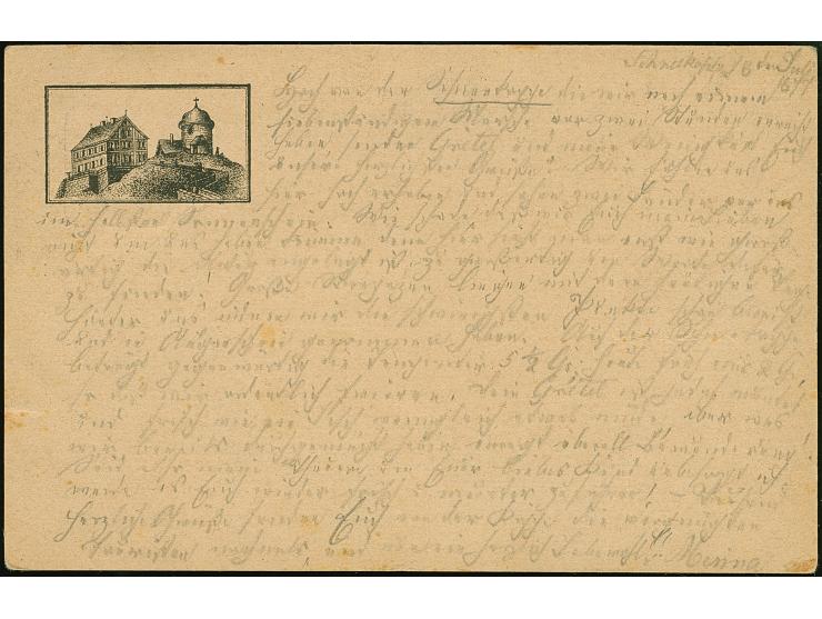 1877, Privat-Ganzsachenkarte 5 Pfge. violett (min. Bugspur), seltene frühe Privatpostkarte mit rs. Zudruck von der Schneekopp