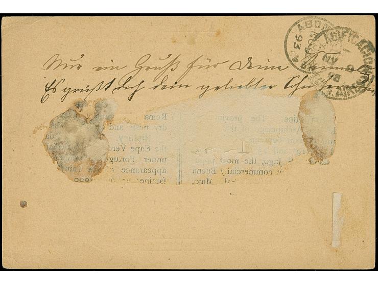 1893, postal stationery card 20 reis rose cancelled Correio S. Vicente 17.OUT.93 to Argentina, arrival mark Buenos Aires 7.NO