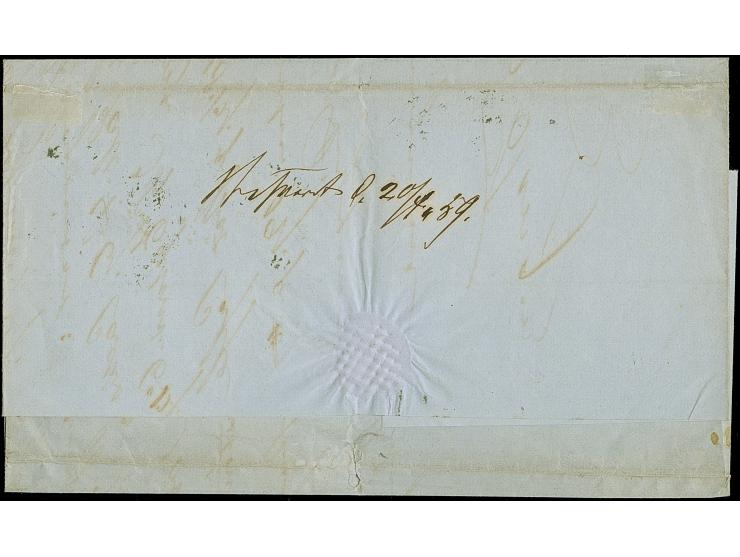 1859, Oscar 4 sk. blue with postmark BERGEN 11.4.1859 Letter to Kjärringö, Salten, with adjacent ship mail postmark NORDLAND 