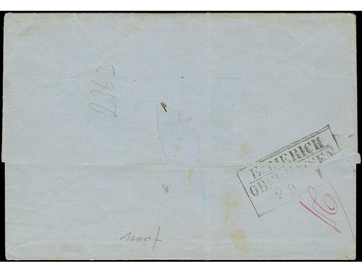 1858, Folded letter from Amsterdam 1.9.1859 across Emmerich-Oberhausen railway mark on reverse, with ms. ⅔ and boxed ANK13/9 