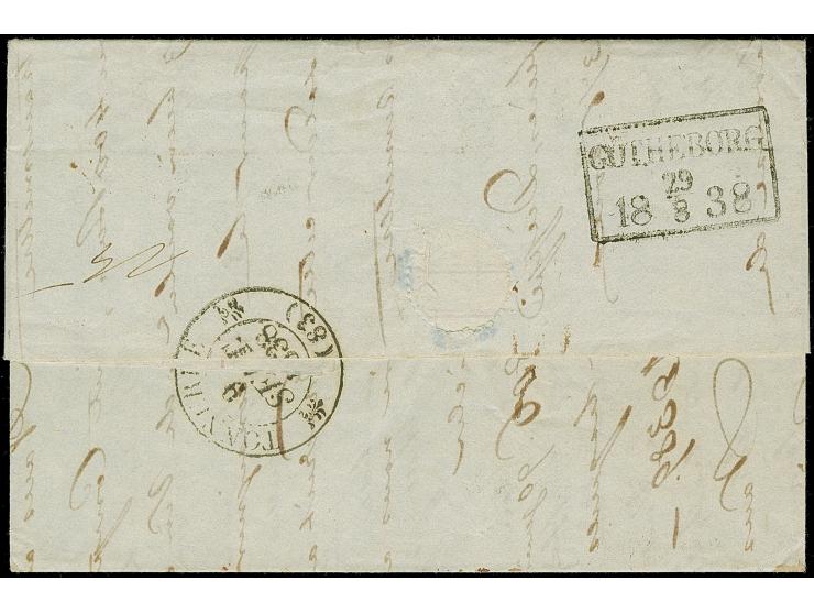 1838, “Fre. Stralsund” Schreibschrift-L1 sauber auf Brief von Gothenburg nach Tonnerie Frankr. mit ebenfalls vorderseitig abg