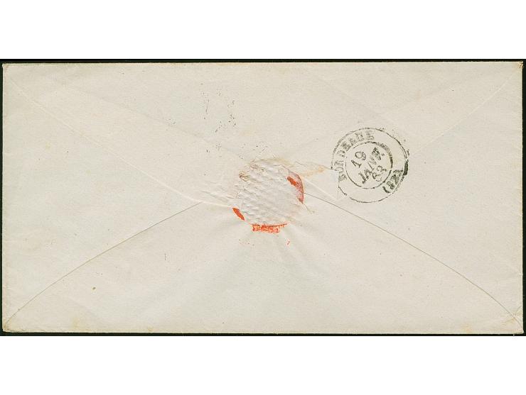 1862, Folded envelope cancelled "CONF. ARGENTINE SAINTONGE 14 DEC 62" oct. ds. and adjacent cds. "BRESIL BORDEAUX 18 JANV. 63