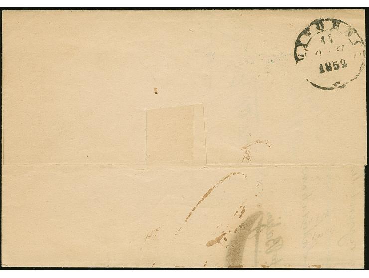 1852, Entire from Marseille to Livorno baring superb shipping agents cachet “CHs. &amp; AUGte. BAZIM ADMINISTRATION DES PAQUE