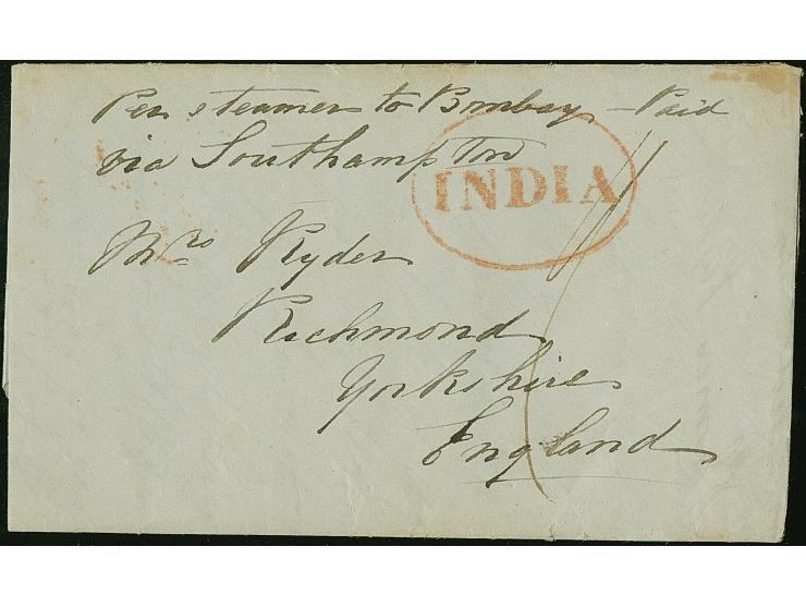 1848, KURRACHEE SHIPLETTER: Folded envelope bearing large red oval INDIA" and ms. ´Per Steamer to Bombay-Paid /  Via Southham