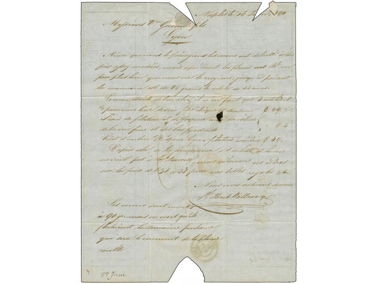 1840, Folded envelope preprinted pricelist for silk and other products from Naples with black oval cachet “MILLENET WALLNER &