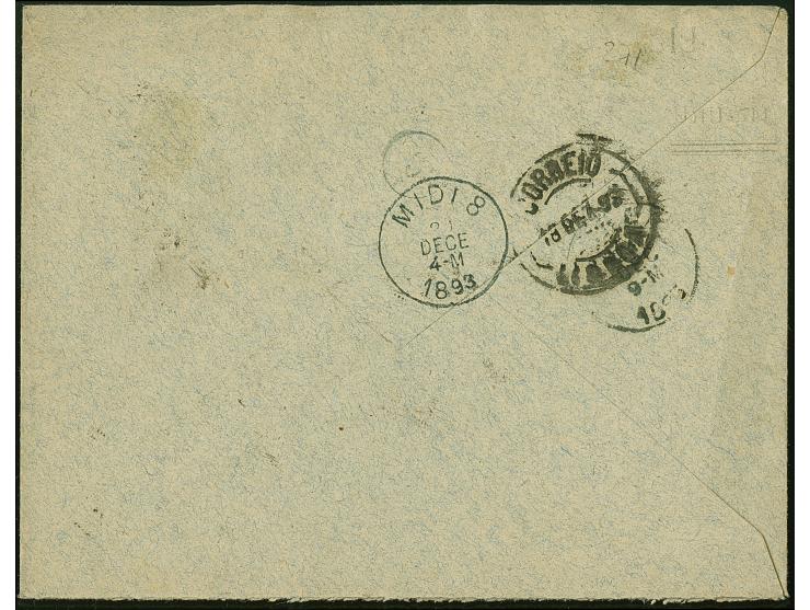 1893, Commercial cover bearing 10 c. orange-brown cancelled ‘MARITIMA MONTEVIDEO 23 NOV 93’ ds., on reverse transit Lisboa an