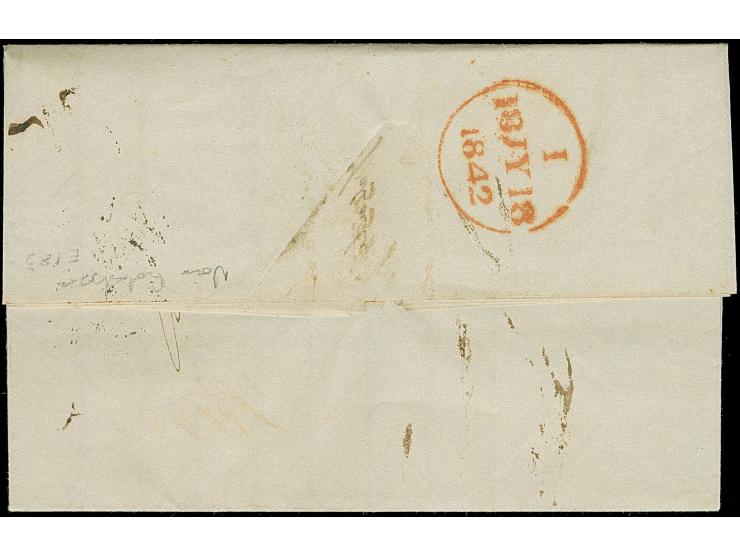 1842, Folded envelope cancelled one-liner LISBOA in black dated 11.7.42, red boxed “Packed Letter” alongside, on reverse Lond