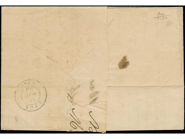 1850, Folded envelope inside preprinted by forwarding agent ‘Meuricoffre Sorvillo &amp; Cie. Naples’, front cancelled 'OUTRE 