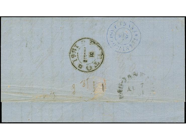 1861, folded envelope from “Rio de Janeiro 7.8.61” cds. on reverse, blue “TRANSATLANTICO 25/8” ds. alongside, arrival mark “P