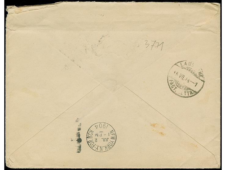 1904, Haiti 20 c. orange uncancelled on cover, on top blue oneliner ‘Prins der Nederlanden’, ‘via New York’ and ‘PAQUEBOT (N.