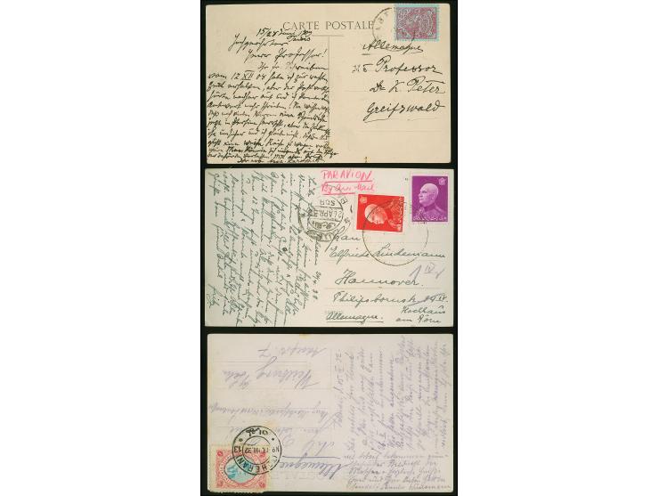 1909/38, Three postcards all postally used including Kurdish man with rifle, Mosque Sefah SalarTeheran and Cars in Teheran 19