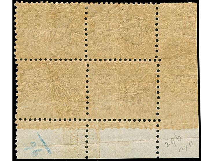 1897/99, Queen Victoria, 2 d deep violet block of four, bottom left corner margin imprint monogram and “Diamond Jubilee”, per