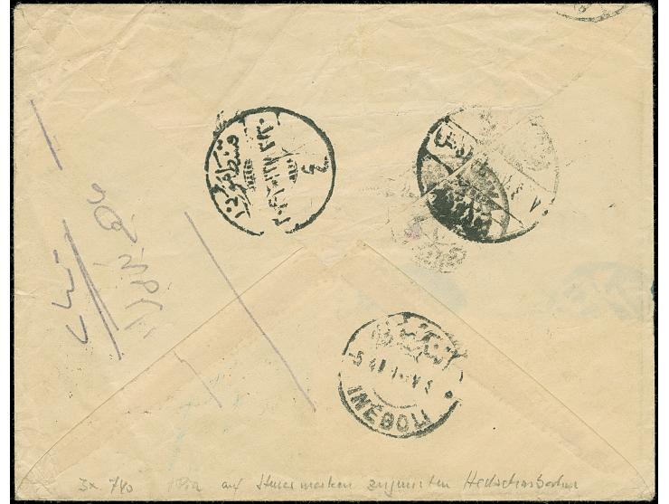 1921, Hejaz railway fiscal 1 pia. stripof three tied by ‘ANGORA 8’ cds. to registered cover to Constantinople, on reverse var