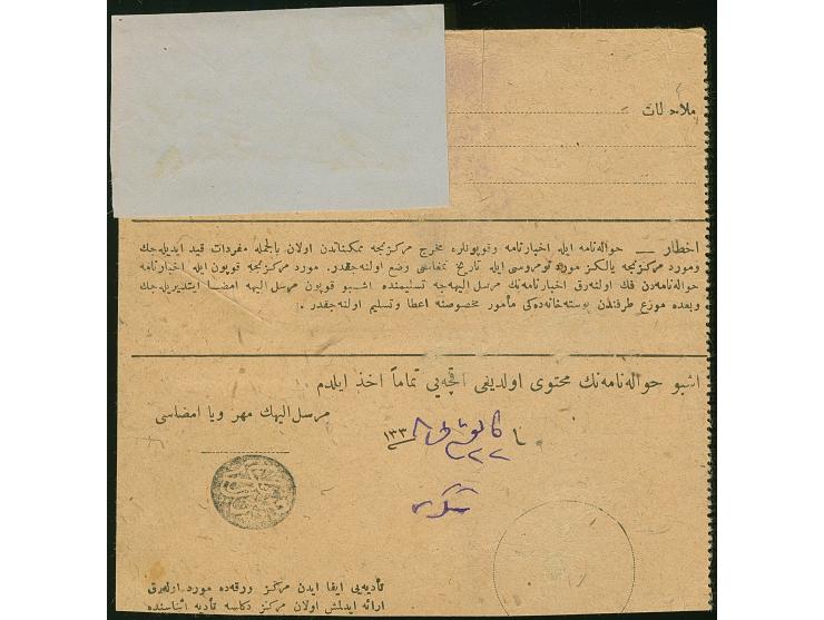 1922, Notarial Fiscal 100 pia. brown two stamps tied to money transfer card by 'AMASSIA 1- 16.1.22' cds., arrival mark 'SAMSU