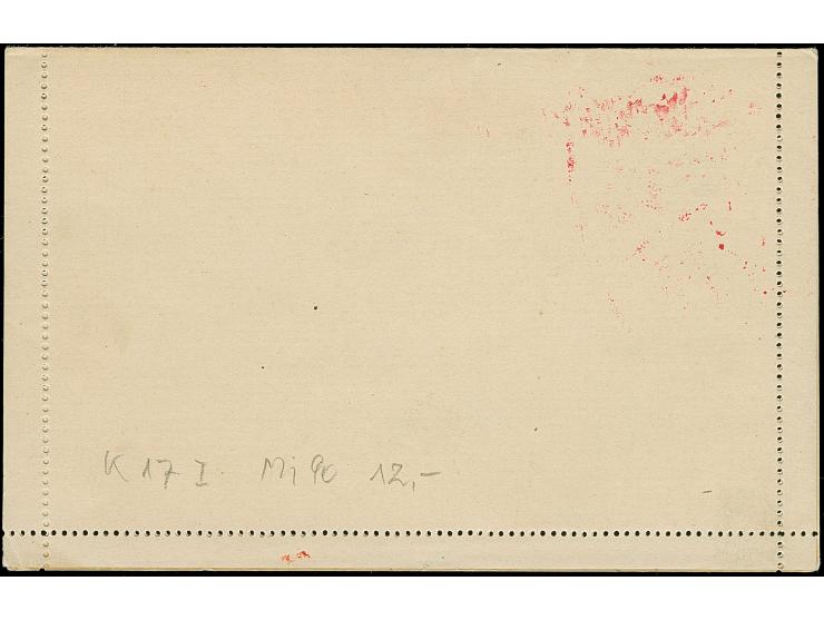 1922, Parliament postal stationery letter card 3 krs. red with red handstamp 1 krs., watermarked, unused, fine (Isfila AN155B