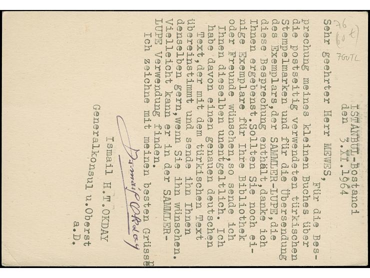 1964, Atatürk postal stationery card 35 krs. brown (Balkans rate) used uprated with additional 25 krs. to 60 krs. to Germany,