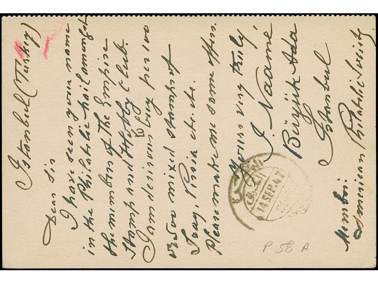 1947, Atatürk postal stationery card 6 krs. red used uprated with additional 6 krs. to 12 krs. rate from Galata Istanbul 4.9.