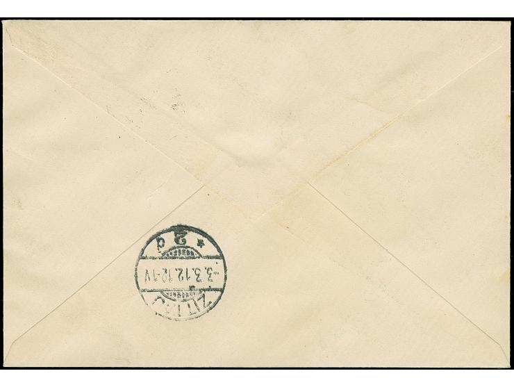 1912, Reco.-Brief frankiert mit 5 H bis 25 H kompletter Satz von drei Werten auf gestrichenem Papier, je vollständige Zähnung