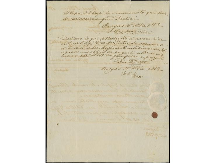 1853, Accompanying letter for a shipload of lead and durum wheat from Burgas to Malta on the ship ‘Napoleone’, fine and attra