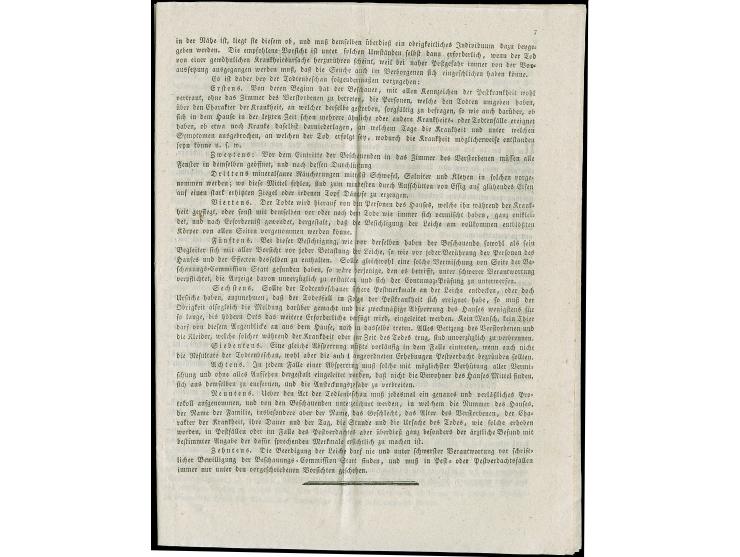 1830, K.K. ‘Circular-Verordnung’ zur Desinfektion von Post um das Vordringen der Cholera zu verhindern.
