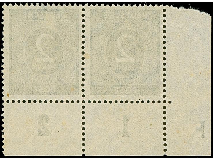 1946, Ziffern 2 Pfg., linkes unteres Eckrandpaar mit Druckerzeichen ‘großes F’, sauber gestempelt, KB H.-D. Schlegel BPP (Mi.