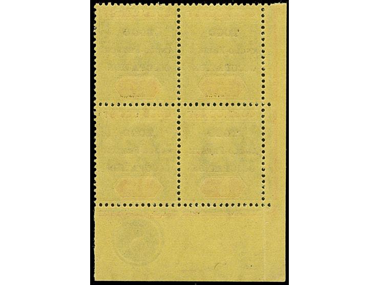 1916, Gold Coast KGV 5 s. green and red/yellow, corner margin block of four with imprint, black opt. ´TOGO / ANGLO-FRENCH / O