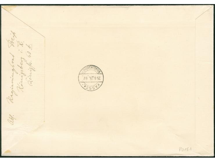 1935, OSTROPA-Block (winzige Randkerbe) mit Ersttagssonderstempel auf eingeschriebenem Sonderumschlag nach Kassel mit Ankunft