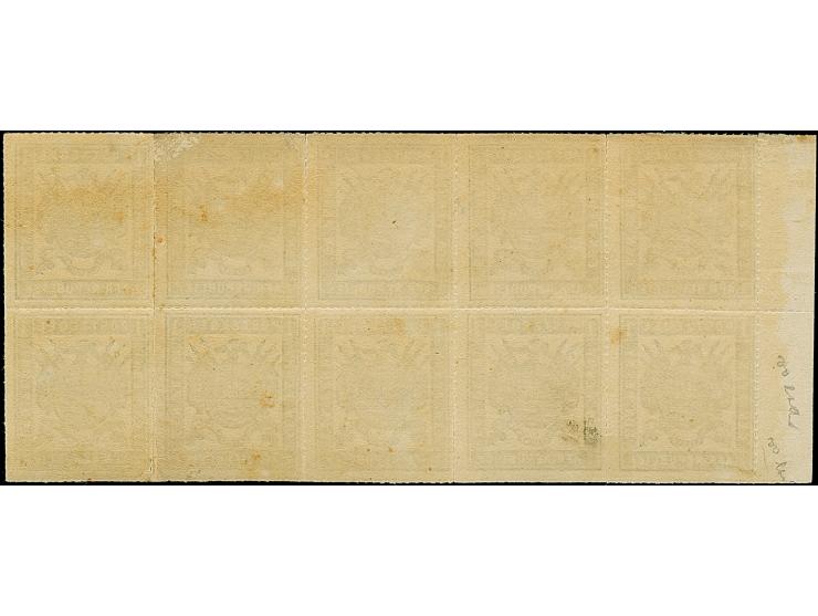 1870/71, Typographed by J.P. Borrius at Potchefstroom, 1 d. black, left margin horizontal block of ten, thin transparent pape