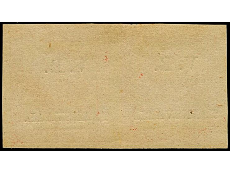 1877, "V.R. / Transvaal" Celliers 1 d. bright red on stout hard surfaced paper, imperforate horizontal pair, optd. Type 4 in 