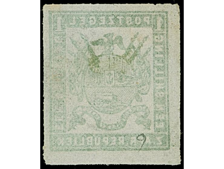 1870, Typographed by Adolph Otto in Gustrow, Mecklenburg-Schwerin 6 d. green, clear impression, rouletted 15½-16 on thin pape