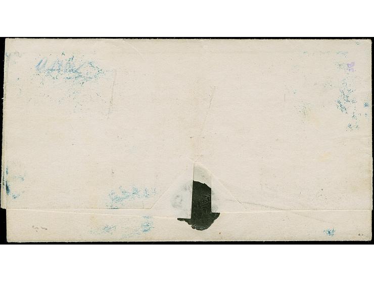 1859, BUENOS AIRES:  1 p. blue, fine impression, large margins all around, luxuriant color, tied by blue oval grid to letter 