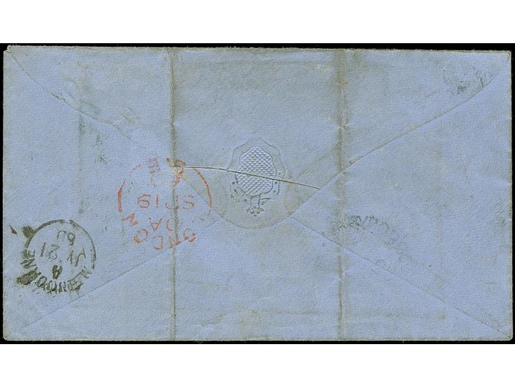 1860, Queen Victoria, 6 d. blue, good to large margins on three sides (bit of adjacent stamp visible at bottom and right), ti