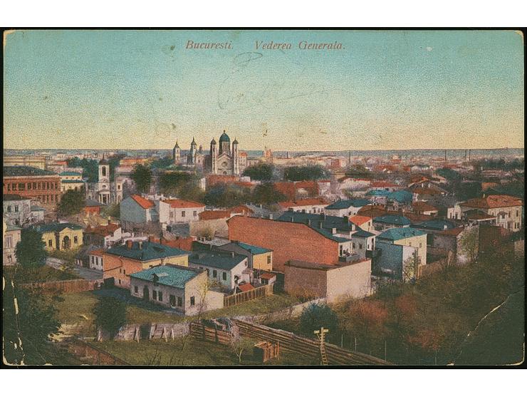1918, 'Hotel Kronprinz Militär-Verwaltung in Rumänien Bukarest' : Feldpostkarte von Bukarest mit Tarnstempel Feldpoststation 