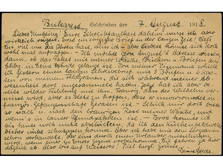 1918, ‘Hotel Kronprinz Militär-Verwaltung in Rumänien BUKAREST’ L3 auf Feldpostkarte der Deutschen Feldpost 308 nach Goslar, 