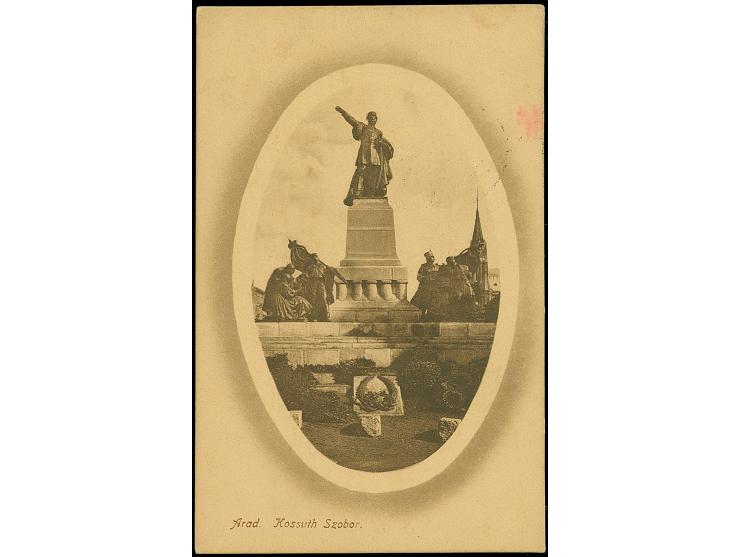 1917, “K.u.K. Rekonvaleszenten Abt. beim Ersatz Baon.8c. ARAD” red twoliner on fieldpost card ‘Arad.Kossuth Szobor’ to Congor