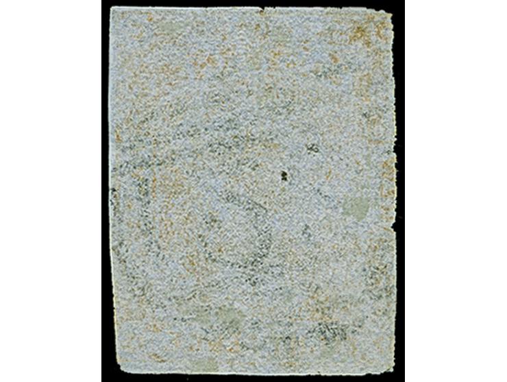 1853, Laureated 8 d. dull yellow on medium blued paper, well margins on three sides, touched at lef, clear cancelled numeral 