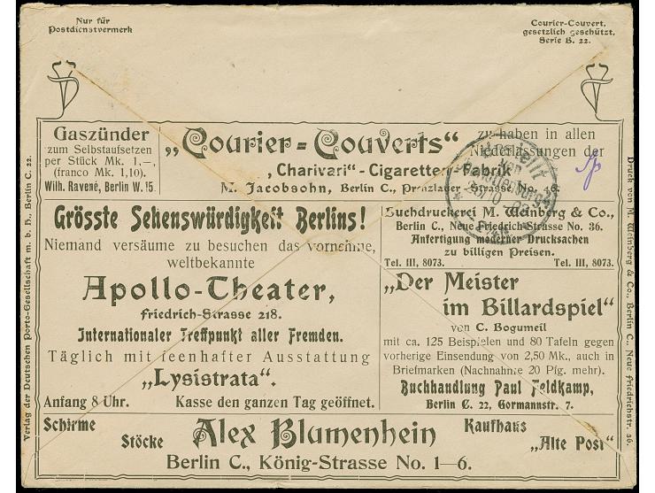 Reklameumschlag Germania 5 Pfg., mit Zufrankatur 5 Pfg. von “WIESBADEN .10.03” nach Berlin (Frech/Mette/Werner PAU5B2/013)