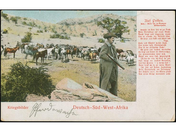 1906, Feldpost-Ansichtskarte (Kriegsbilder ‘Auf Posten’) mit Aufgabestempel "MALTAHÖHE Deutsch-Südwestafrika 19.12.05" und vi