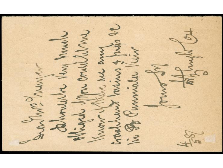 1880/90, Ten postal stationery cards including officials, ¼ a. blue cancelled by oval-framed ´stamp office / cancelled / Bomb