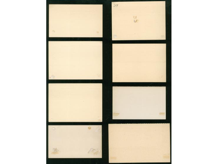 1880/92, Set of 9 early postal stationery cards, including three answering cards, all unused, tiny paper adhesives on reverse