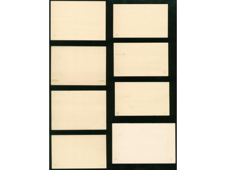 1879-85, QV set of 8 postal stationery cards, including one answering card, all unused, tiny paper adhesives on reverse, othe