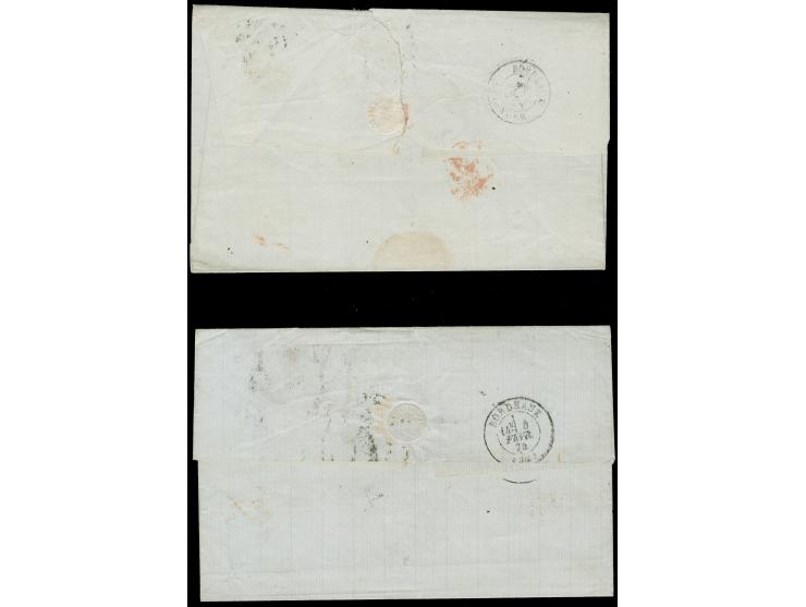 1874/75, Two envelopes to Argentina, Ceres 30 c. brown and 80 c. carmine on rose, each thick numerals, pairs in combination w