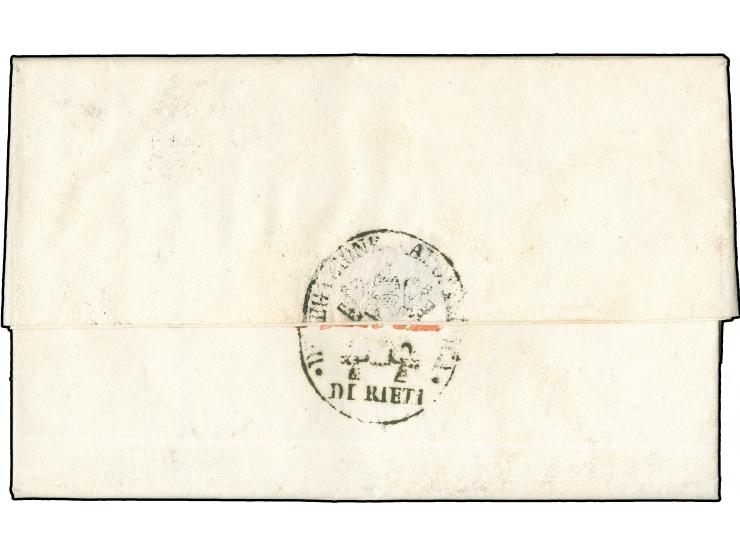 1854, RIETI oneliner on folded envelope with imprint inside and clear mark ‘Delegazione Apostolica Di Rieti Segreteria Genera