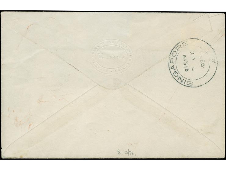 1930, registered envelope carried on sixth stage of R.A.F. flight S.1419 from Kuching 5.7.30 to Singapore, franked at 44 c. a