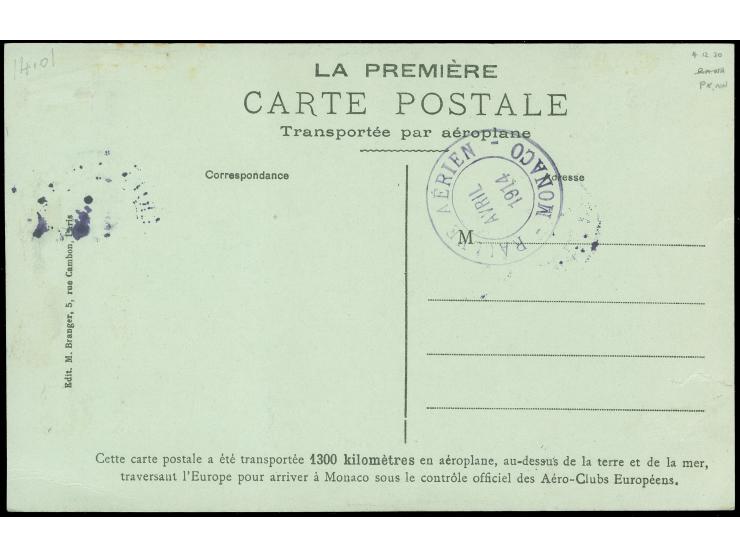 1914, Le Rallye Aérien, stage London, photo card Seaplane over Monaco with semi-official airmail stamp and airmail postmark R