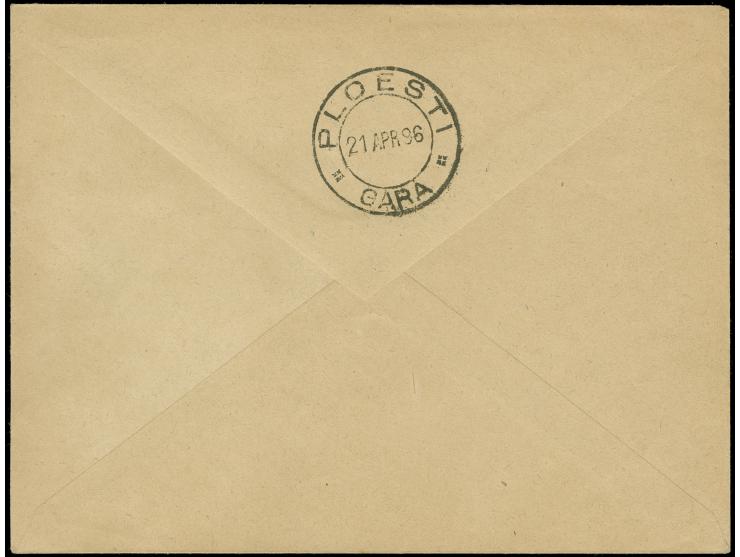 1896, first issue 10 pa., 20 pa. and 1 pia. with violet overprints on 5 b. and 25 b., black overprint on 10 b. green. Romania