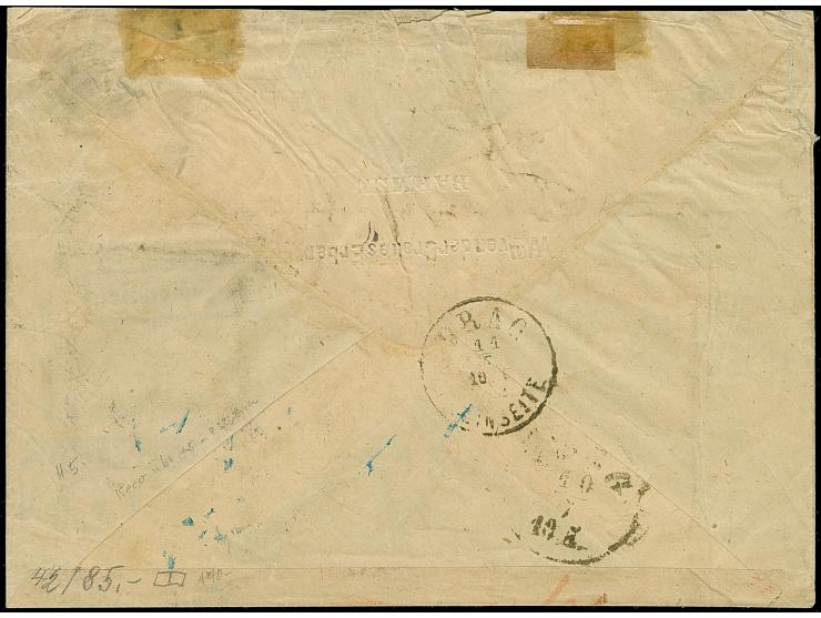 2 Gr. grauultramarin im waagerechten Paar mit aptiertem Bahnpost-Rahmenstempel “WUPPERFELD 9.7.” auf R-Briefkuvert nach Prag 