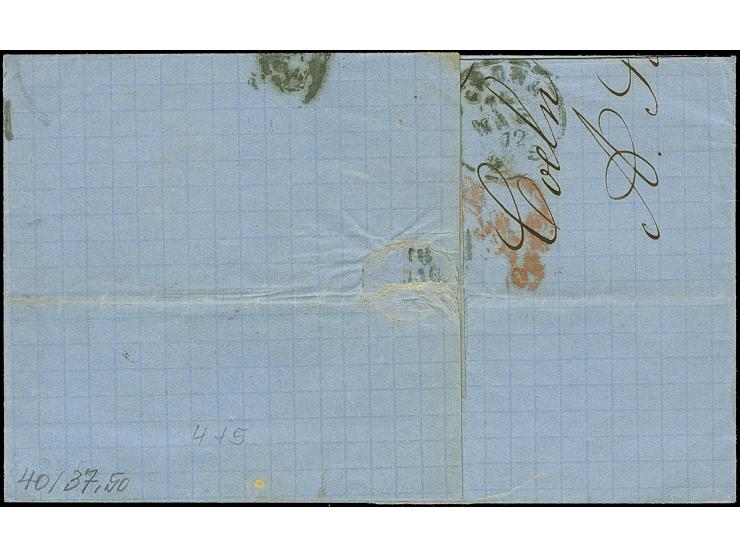 1 Gr. karmin und 2 Gr. grauultramarin je mit klarem EKr. “COELN 12.5.72” als tarifgerechte Frankatur auf Faltbriefhülle nach 
